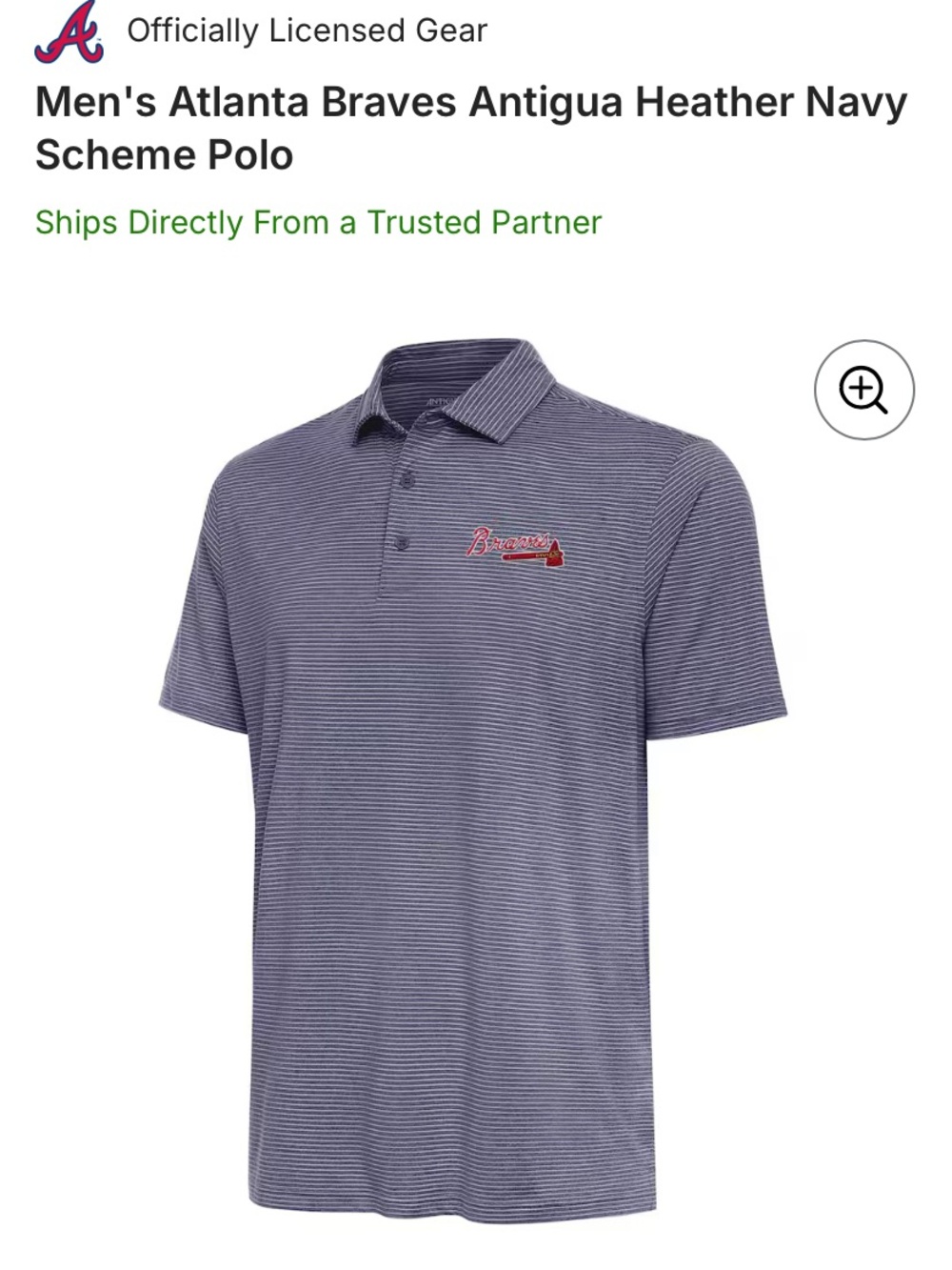 Antigua Braves Men's Heather Navy Micro-Stripe Polo